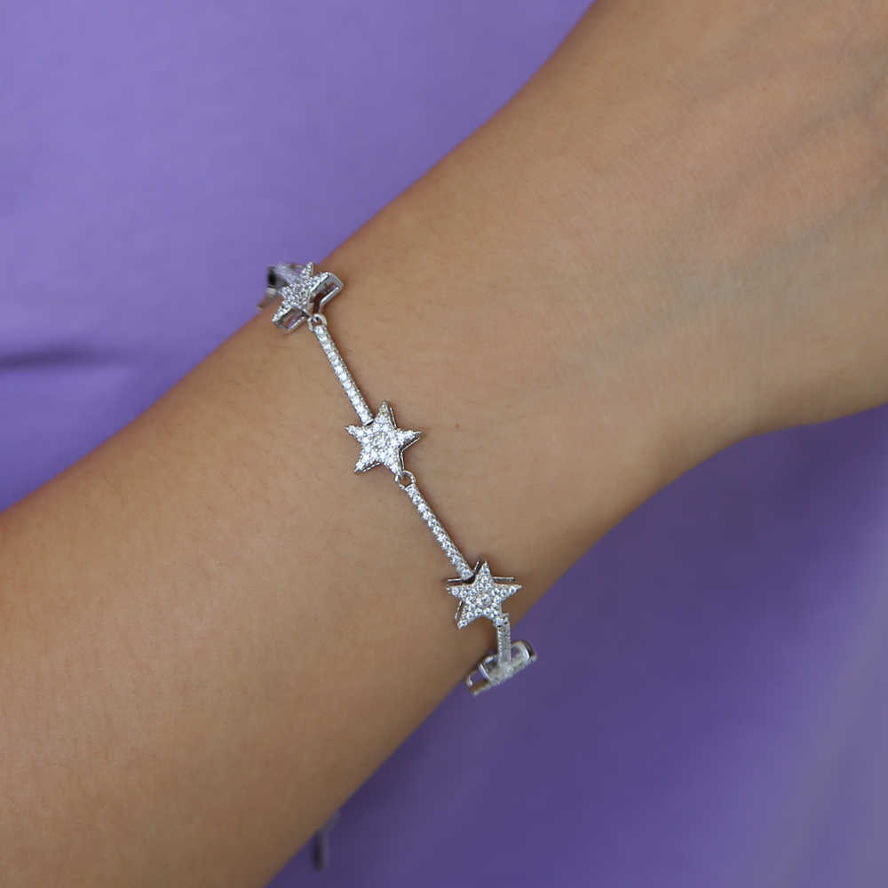 Star Bar Link Chain Bracelet Tennis Chain Paved Tiny Sparking Shiny CZ Stone Stars Bracelets For Women Simple Jewelry Party 210609