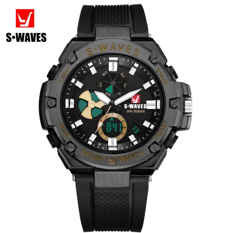 Wristwatches Swaves Brand Leisure Sports Dual Display Led Men's Watch Waterproof Tape Electronic Quartz, Black
Wristwatches Swaves Brand Leisure Sports Dual Display Led Men's Watch Waterproof Tape Electronic Quartz, Black