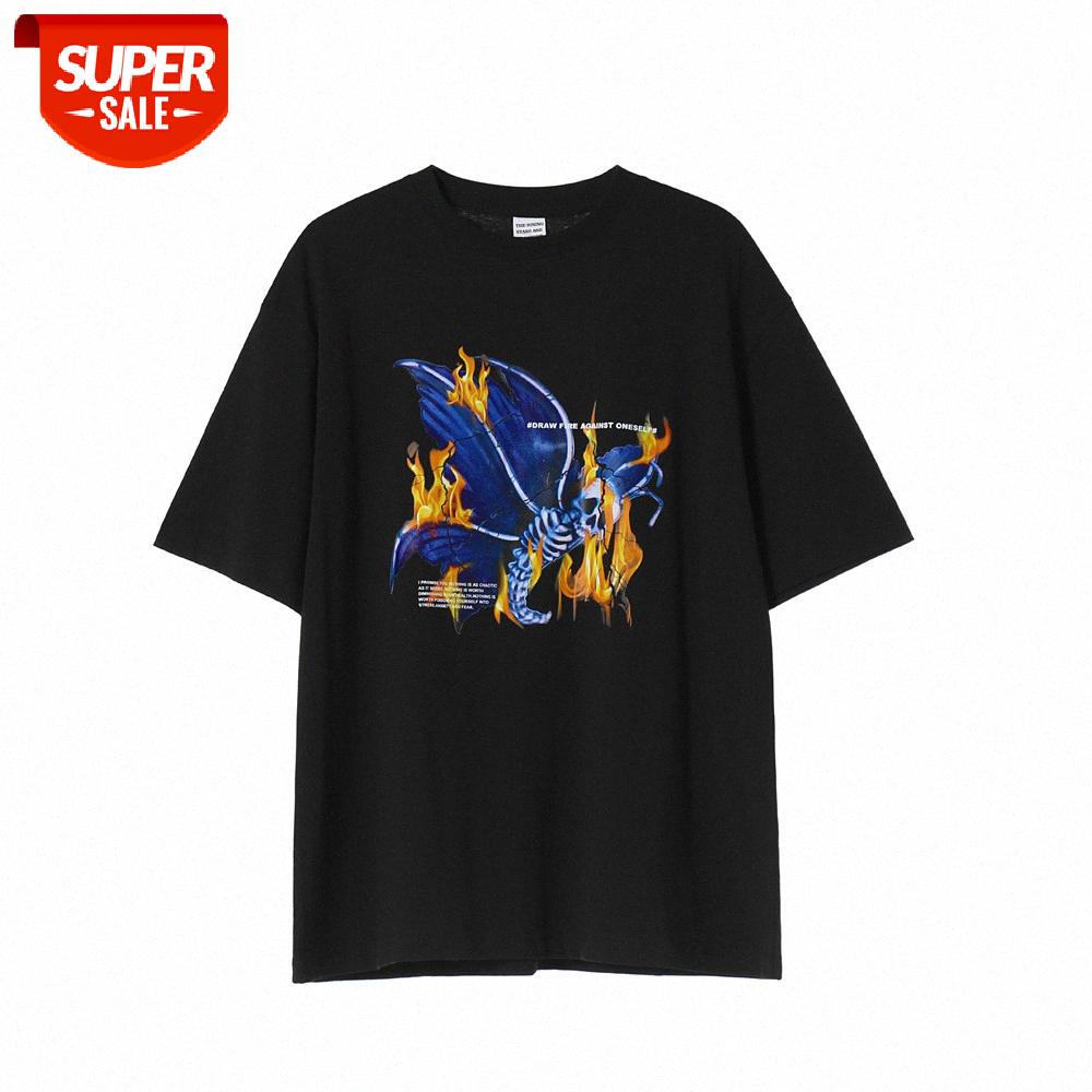 Dark wind skull flame print short-sleeved t-shirt men's American loose round neck five-point sleeve #FP8F, White;black
Dark wind skull flame print short-sleeved t-shirt men's American loose round neck five-point sleeve #FP8F, White;black