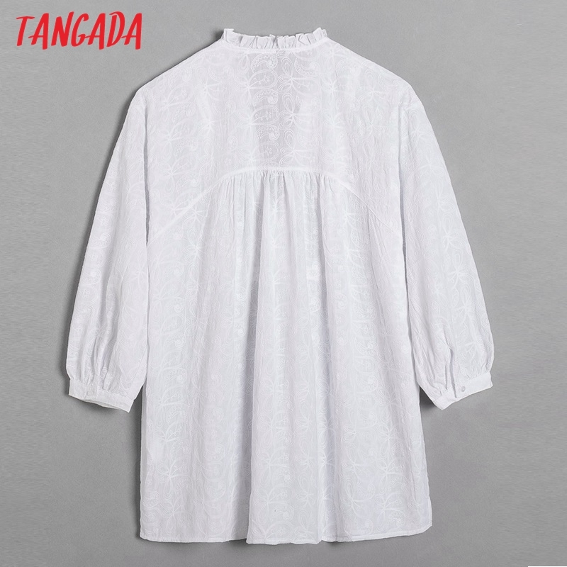 Women Oversized Embroidery Romantic Blouse Long Sleeve Chic Female Shirt Tops 6H7 210416