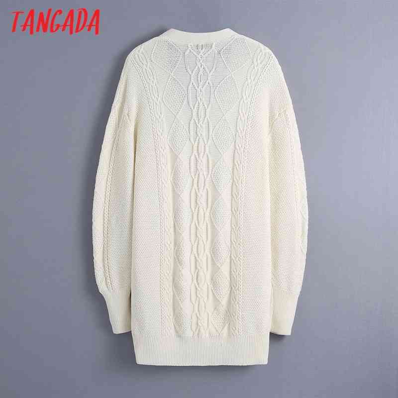 Women Twist Loose Cardigan Sweater Beading Buttons Vintage V Neck Long Sleeve Female Outerwear Chic Tops BE496 210416