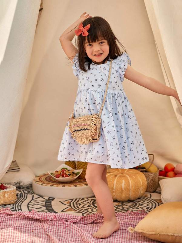 Toddler Girls Layered Ruffle Trim Ditsy Floral Dress SHE