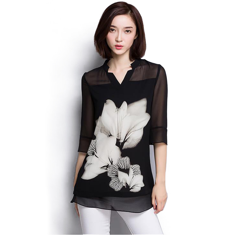 Women Chiffon Blouse Summer Tops Fashion Plus Size Black Shirt Long Sleeve 's Clothing Blusas 60C 25 210508