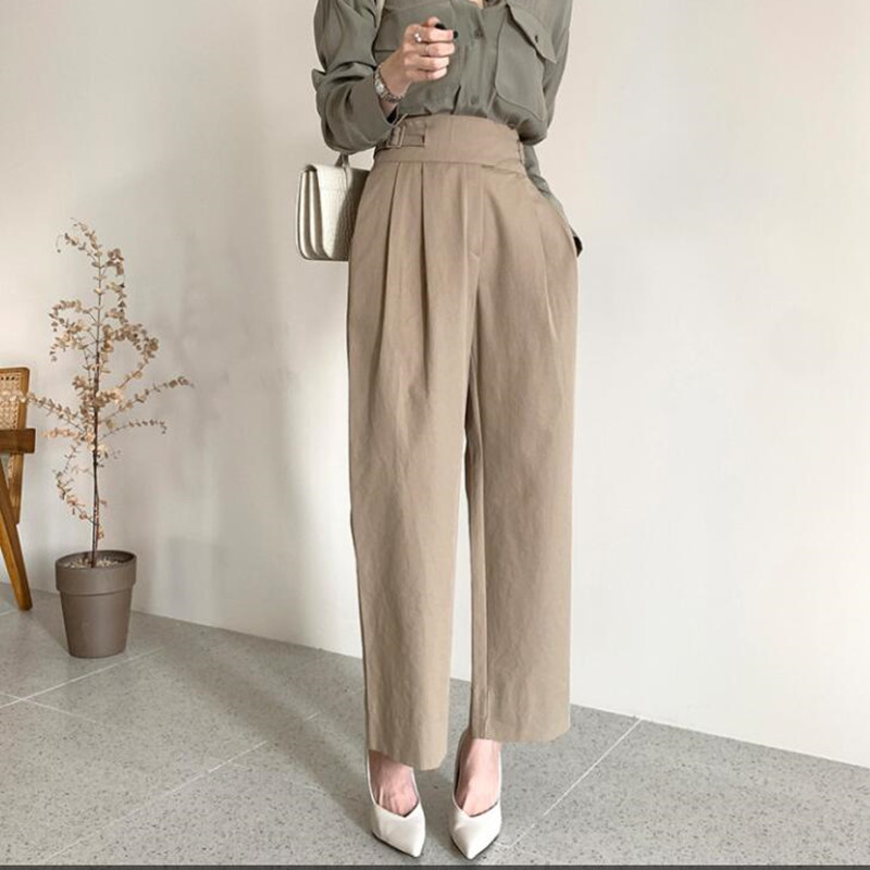OL Wear Casual High Waist Straight Wide Leg Pants Women Bottoms Spring Autumn Suit Solid Loose Trousers Female 210421