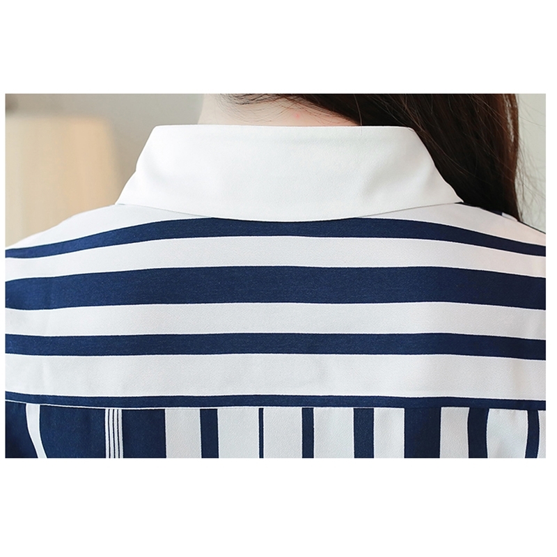 fashion Korean women blouse long-sleeved thin chiffon striped square collar OL style slim fit top 0924 40 210506