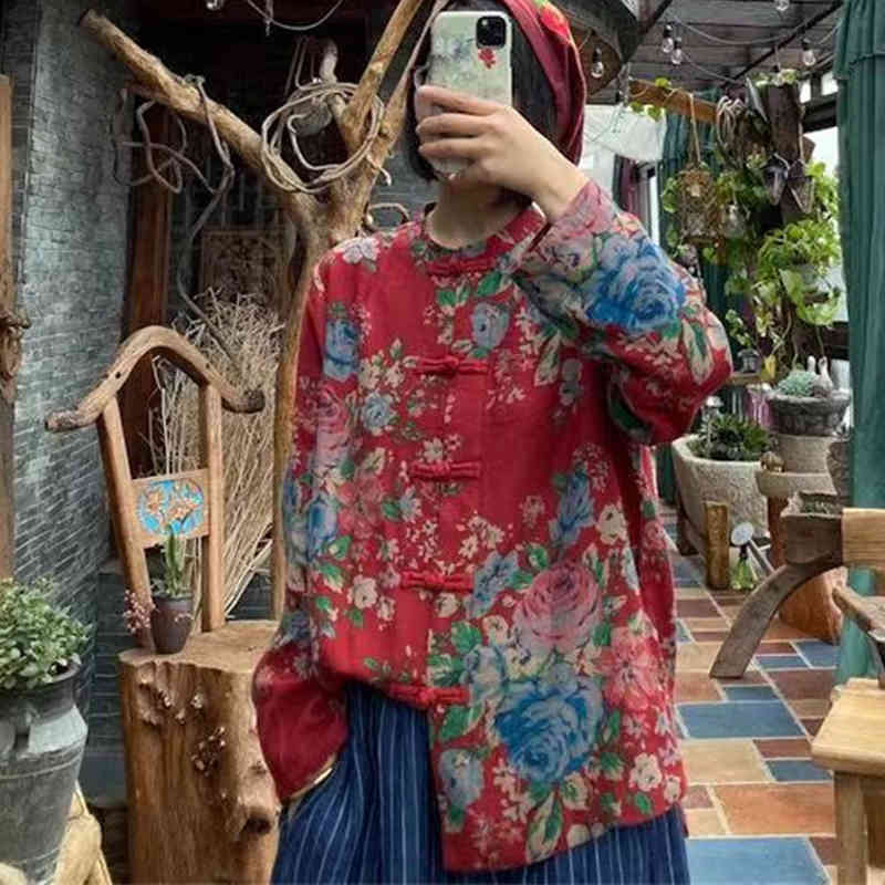 Johnature Women Vintage Cotton Linen Shirts And Tops Print Floral Stand Blouses Spring Button Loose original Shirts 210521, Red
Johnature Women Vintage Cotton Linen Shirts And Tops Print Floral Stand Blouses Spring Button Loose original Shirts 210521, Red