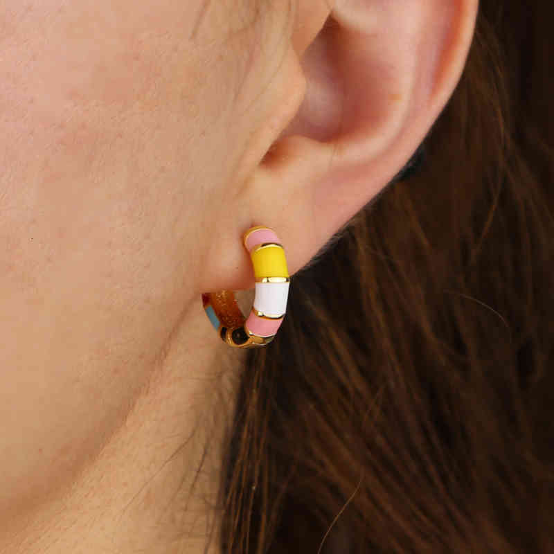 Earring Gold Color Pastel Rainbow Enamel Colors Circle Huggie Hoop European Women Trendy Colorful Earrings