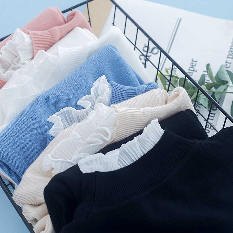 Women Turtleneck Sweater Autumn Winter Long Sleeve Sweet Patchwork Chiffon Pullovers Ladies Knitted Cashmere Jumper 210918