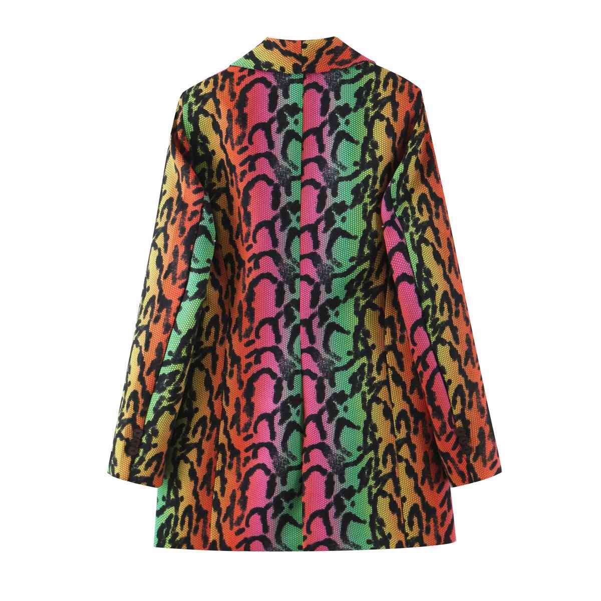 Spring Women Rainbow Pattern Print Hit Color Blazer Lapel Long Sleeve Loose Fit Jacket Fashion Tide 210429