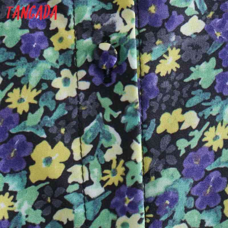 Women Retro Green Flowers Print Chiffon Shirt Blouse Long Sleeve Chic Female Tops XN301 210416