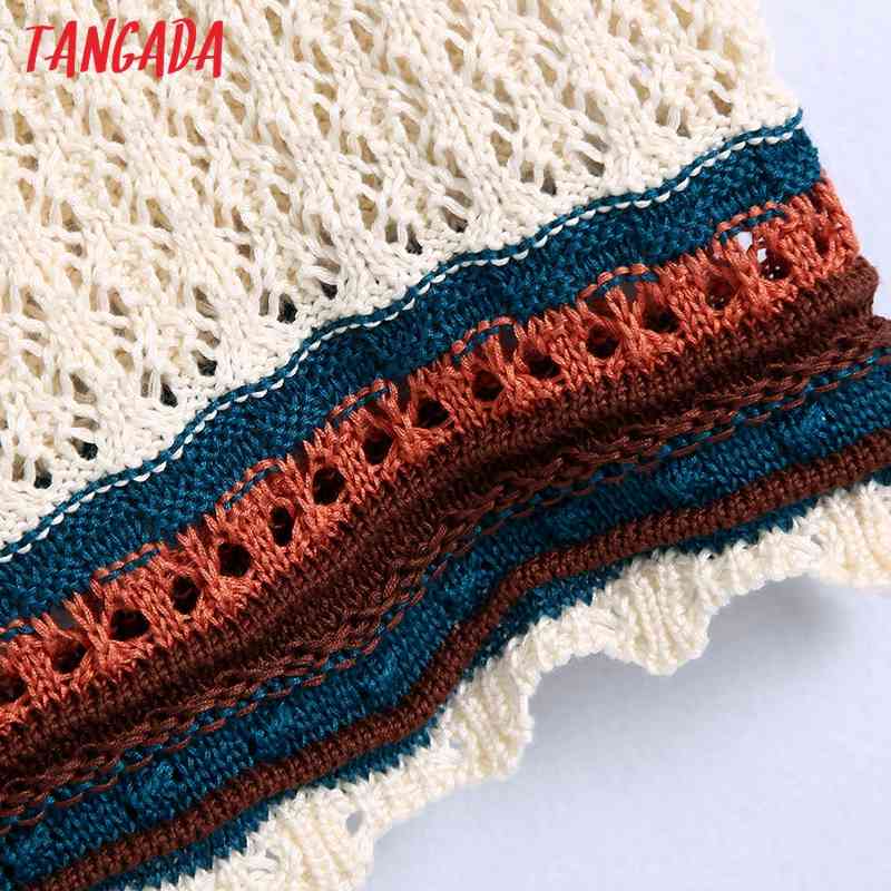 Women Fashion Color Match Crochet Short Camis Ladies Vintage Knitted Female Summer Chic Crop Tops BE230 210416