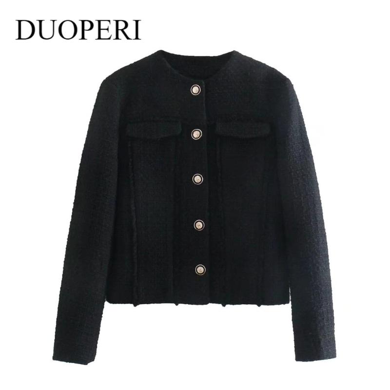 Women's Jackets DUOPERI Women Fashion Short Textured Weave Jacket Round Neck Long Sleeves Frayed Trims Chic Lady Female Casual Blazer, Black;brown
Women's Jackets DUOPERI Women Fashion Short Textured Weave Jacket Round Neck Long Sleeves Frayed Trims Chic Lady Female Casual Blazer, Black;brown
