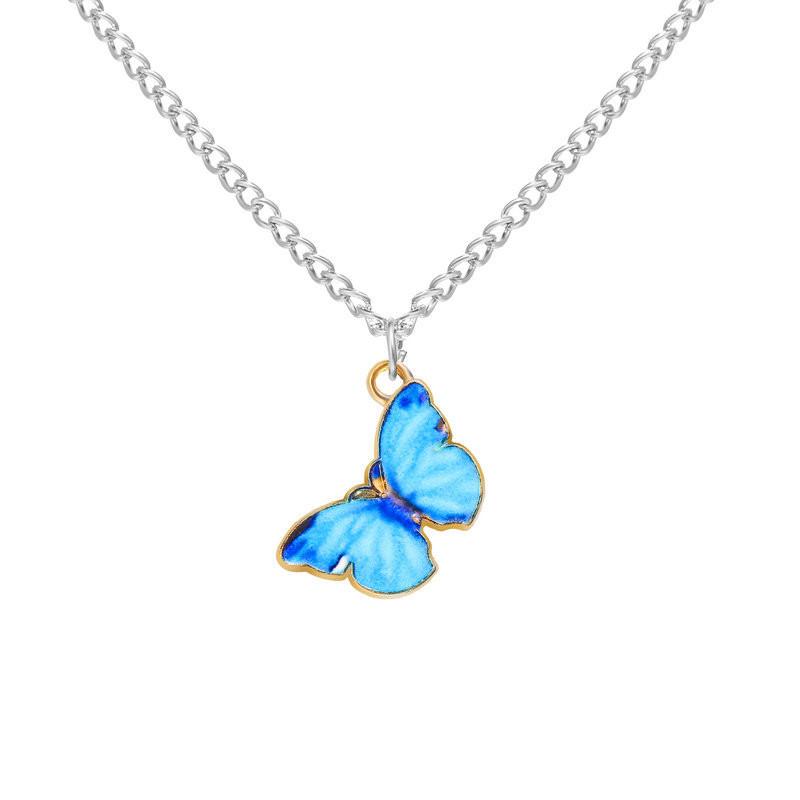 Korean Blue Gradient Butterfly Necklace For Women Girls Pendant Choker Necklaces Jewelry Gift