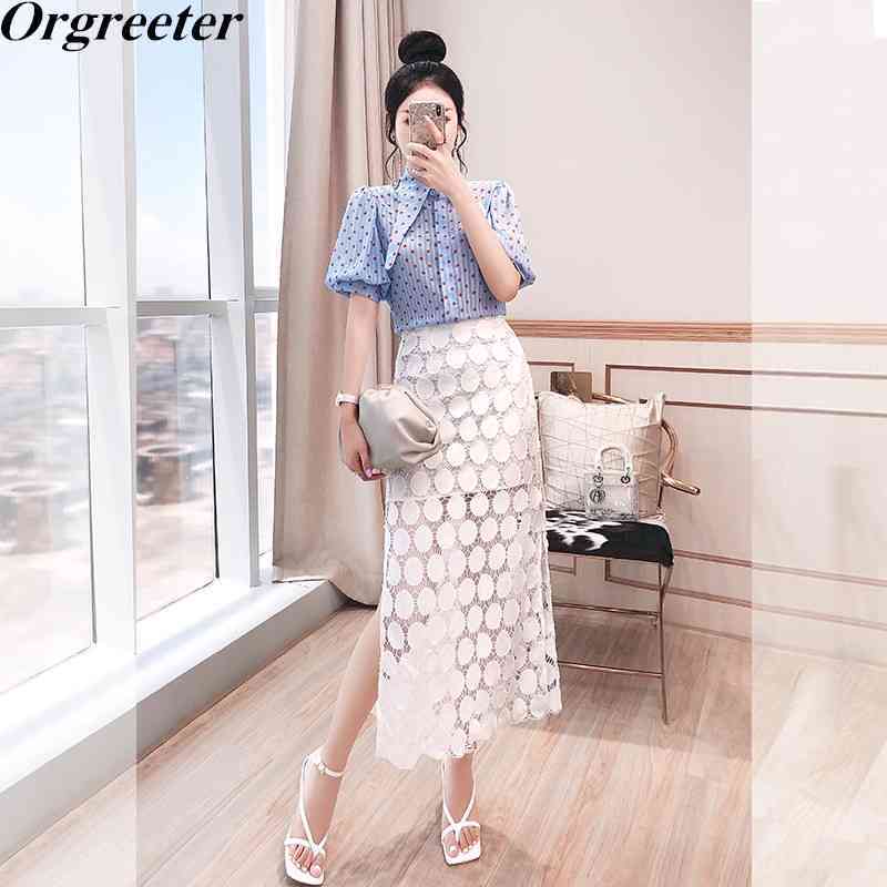 Temperament Office ladies Shirt Lace Skirt 2pcs Set Women Cute Puff sleeve Dot + Hollow out Long Suits 210525, Only shirt
Temperament Office ladies Shirt Lace Skirt 2pcs Set Women Cute Puff sleeve Dot + Hollow out Long Suits 210525, Only shirt