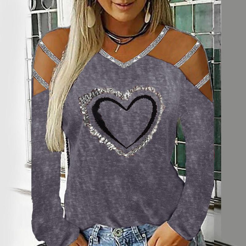 Women's T-Shirt Heart Print T Shirt For Women Long Sleeve V Neck Hollow Out Ladies Tops Pullover Camisetas Mujer Clothes Woman Tshirts, White
Women's T-Shirt Heart Print T Shirt For Women Long Sleeve V Neck Hollow Out Ladies Tops Pullover Camisetas Mujer Clothes Woman Tshirts, White