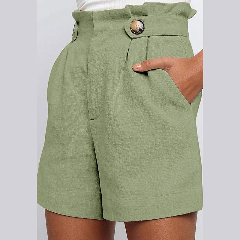 Summer High Waist Cotton Linen Shorts Women Casual Loose Ladies Fashion Roll Up Hem Elastic Pocket 3 Colors Female Women's