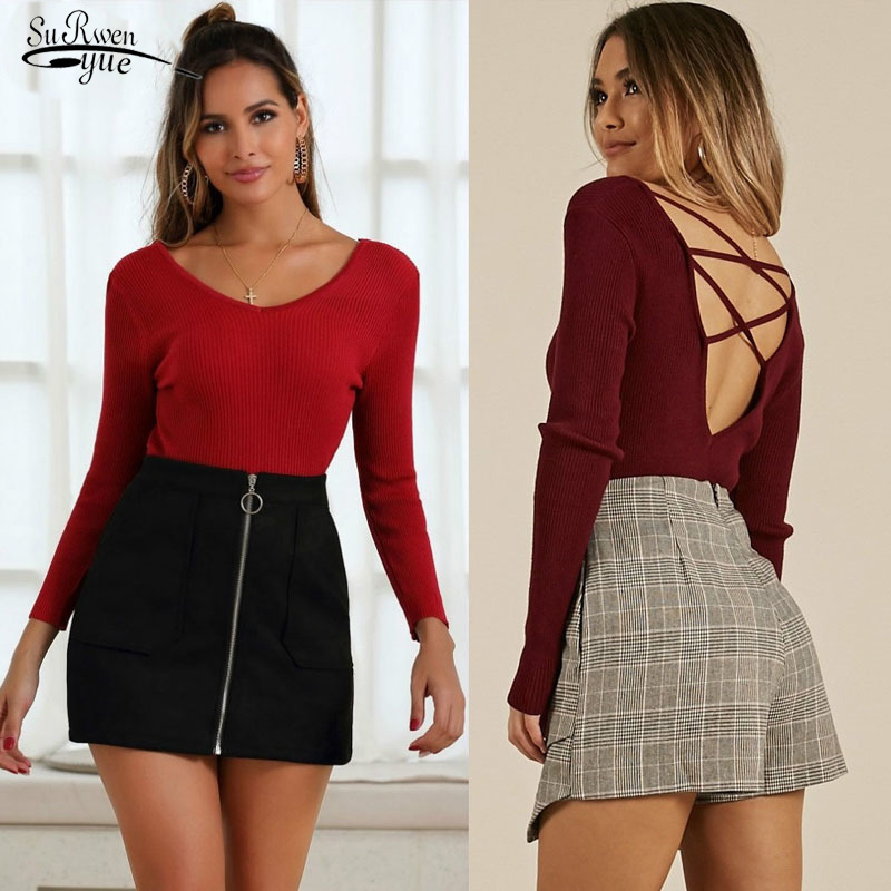 Spring Summer Long Sleeve Slim Hollow Back V-neck Sweater Women Sexy Knitted Tops Pullover Retro Jumper 12816 210521, Black
Spring Summer Long Sleeve Slim Hollow Back V-neck Sweater Women Sexy Knitted Tops Pullover Retro Jumper 12816 210521, Black