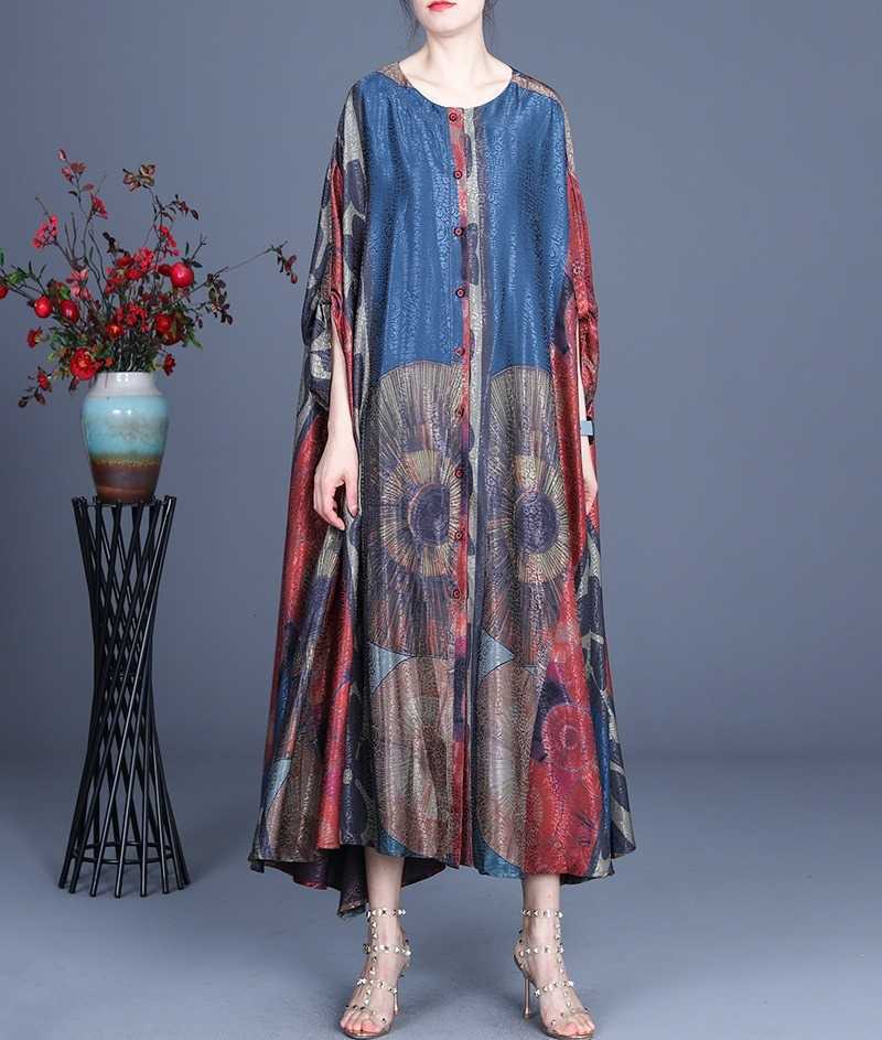 Summer Korean Fashion Products Casual Loose Dress Elegant Temperament Printing Irregular Color Matching Retro 210615Z