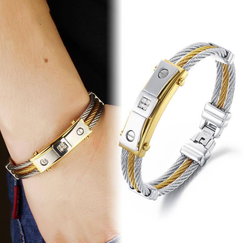 Charm Bracelets Europe And America Fashion For Men Stainless Steel Between Golden 40G 19.5Cm Creative Three Layer Cable Zircon Jewelry, Golden;silver
Charm Bracelets Europe And America Fashion For Men Stainless Steel Between Golden 40G 19.5Cm Creative Three Layer Cable Zircon Jewelry, Golden;silver