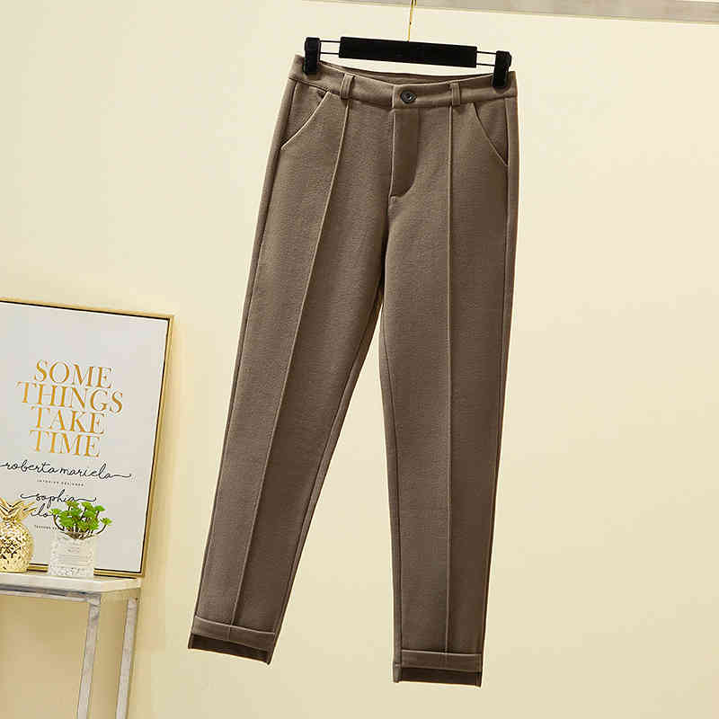 Women Plus Size 4XL Harem Pants Fashion Winter Thick Woolen Pant Female Straight Long Trousers Solid Mujer Pantlatons 210514