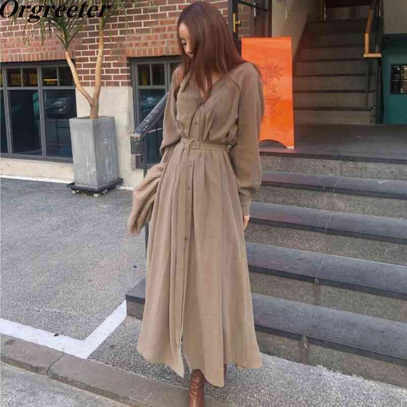 Graceful Ladies V-neck Lantern Sleeve Single-breasted Female Long Dress Spring Loose Straight Belted Women 210525, Picture color
Graceful Ladies V-neck Lantern Sleeve Single-breasted Female Long Dress Spring Loose Straight Belted Women 210525, Picture color