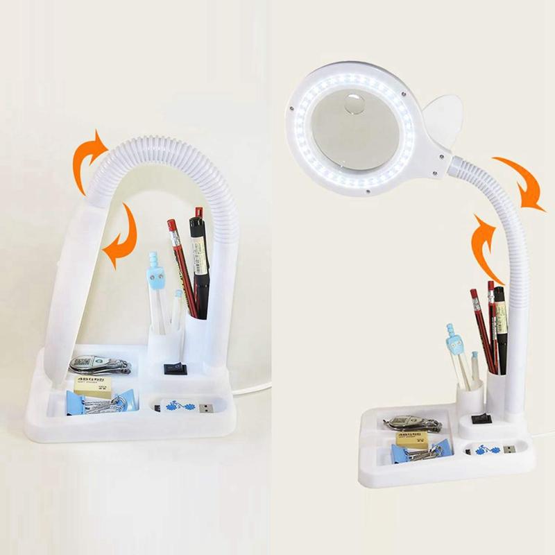Table Lamps -Led Magnifying Lamp, 5 X 10X Magnifier And & Desk Portable Adjustable Glass With Light For Seniors Re
