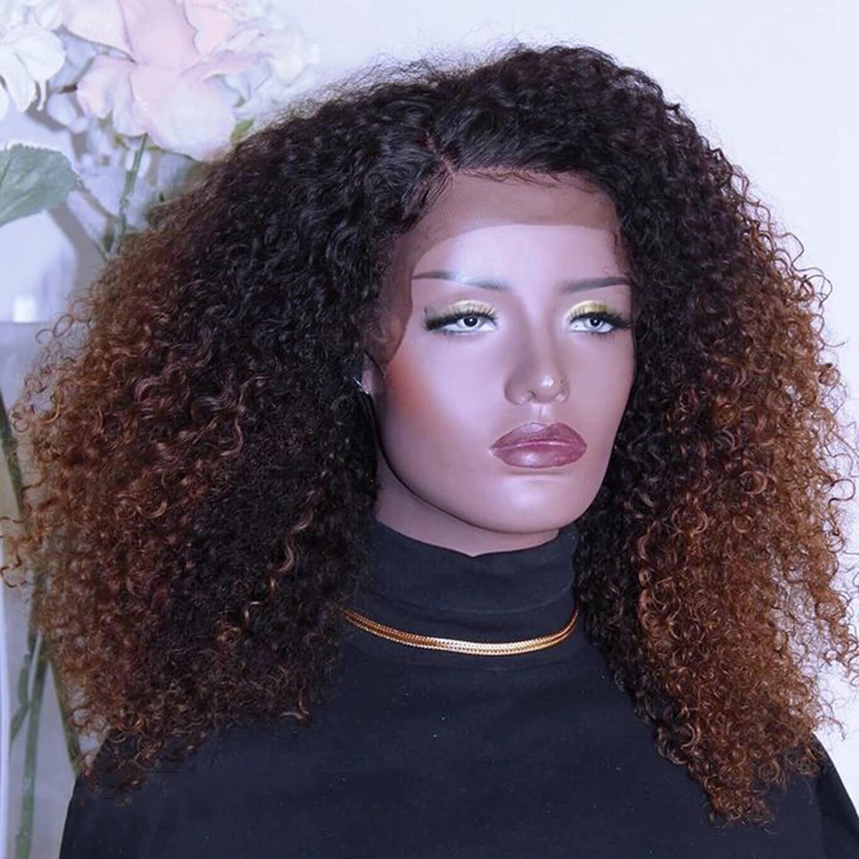 Ombre Brown Synthetic Lace Front Wigs Afro Kinky Curly Wig High Tempature Fiber Cosplay hair For Black Women