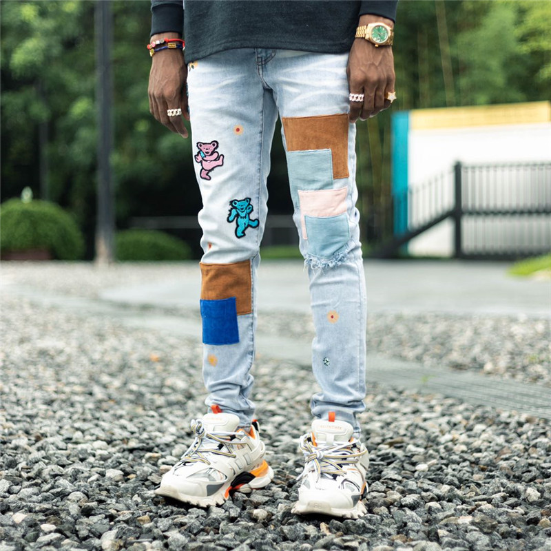 Mens High Street Bear Embroidered Patch Jeans European and American Trendy Brand Washed Hole Trousers, Blue
Mens High Street Bear Embroidered Patch Jeans European and American Trendy Brand Washed Hole Trousers, Blue