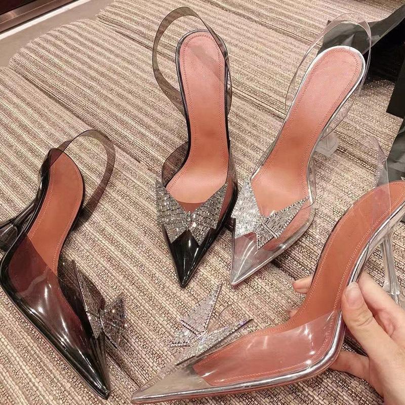 Pointed Transparent Sandals Women's Bun Water Drill Bow Wine Glass Heels Dress Shoes, Black 9cm
Pointed Transparent Sandals Women's Bun Water Drill Bow Wine Glass Heels Dress Shoes, Black 9cm
