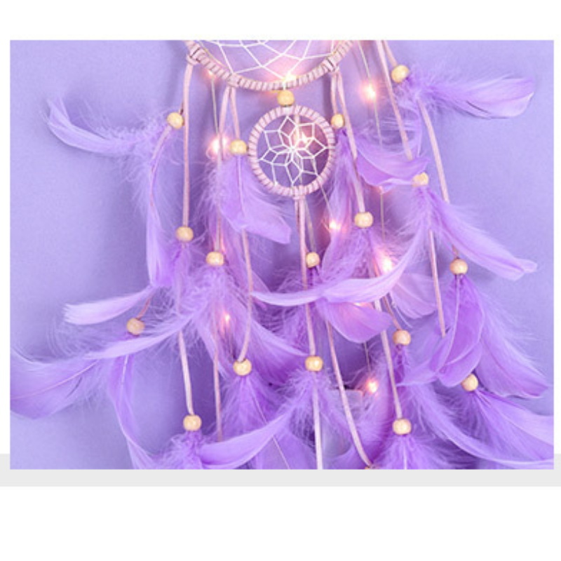 Dream Catcher Handmade Feathers Ornament Wall Car Hanging Decor With String Light Decoration Home Adornment Dreamcatcher Gifts