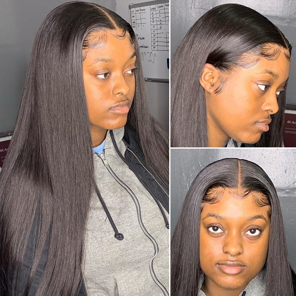 26 Inch Long Black/Brown/Blonde Straight Wigs Brazilian Human Hair for Black Women Heat Resistant Synthetic Lace Front Wig