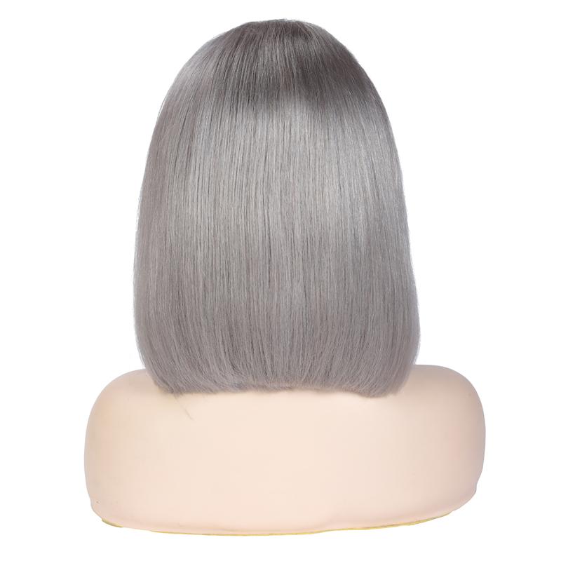 Grey Lace Front Human Hair Wigs 13X4 Brazilian Remy Straight Colored Sliver Gray Bob For Women Pre Plucked 150%