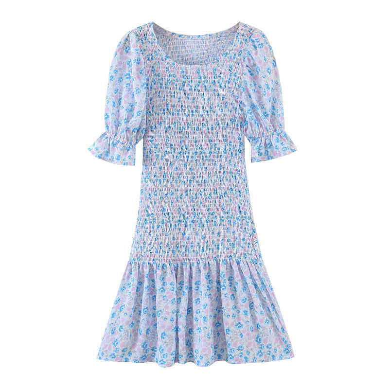 Summer Blogger Style Lovely Chic Floral Print Mini Dress Women Sweet Ruffles O-neck Tight Dresses Female 210514