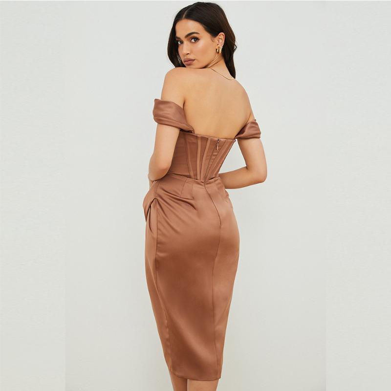 Casual Dresses High Quality Satin Bodycon Dress Women Party 2021 Arrivals Midi House Of Cb Celebrity Evening Club
