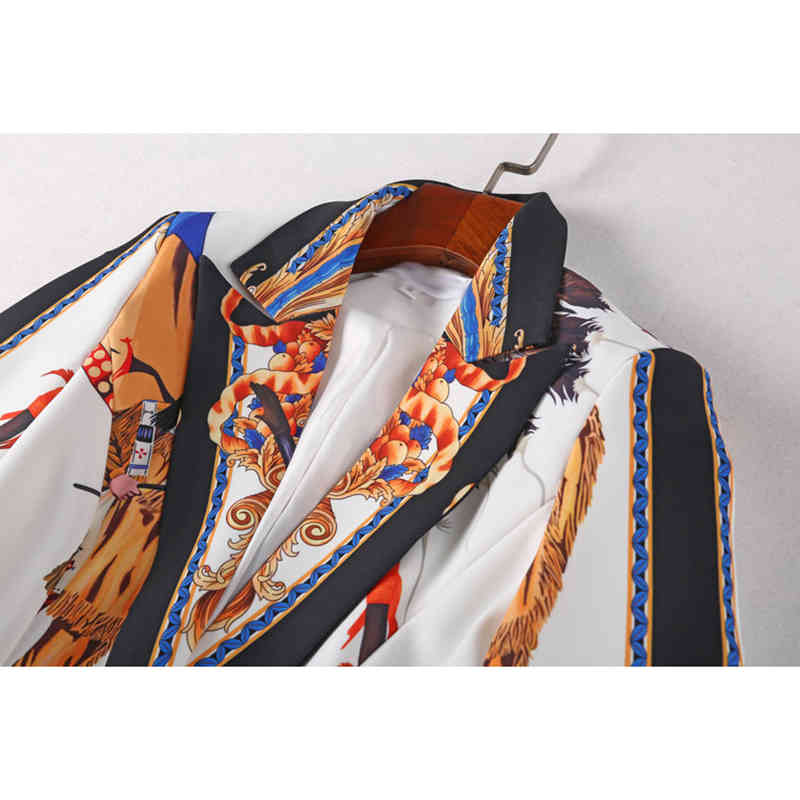 HIGH STREET Fashion Stylish Deesigner Runway Suit Set Women's Retro Print Single Button Floral Blazer Pants 210521