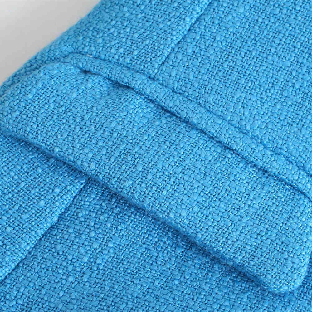 Fashion Women Blue Tweed Blazer Jacket Spring Double Breasted Female Autumn Coat Chic Pockets Office Lady Elegant Top 210521