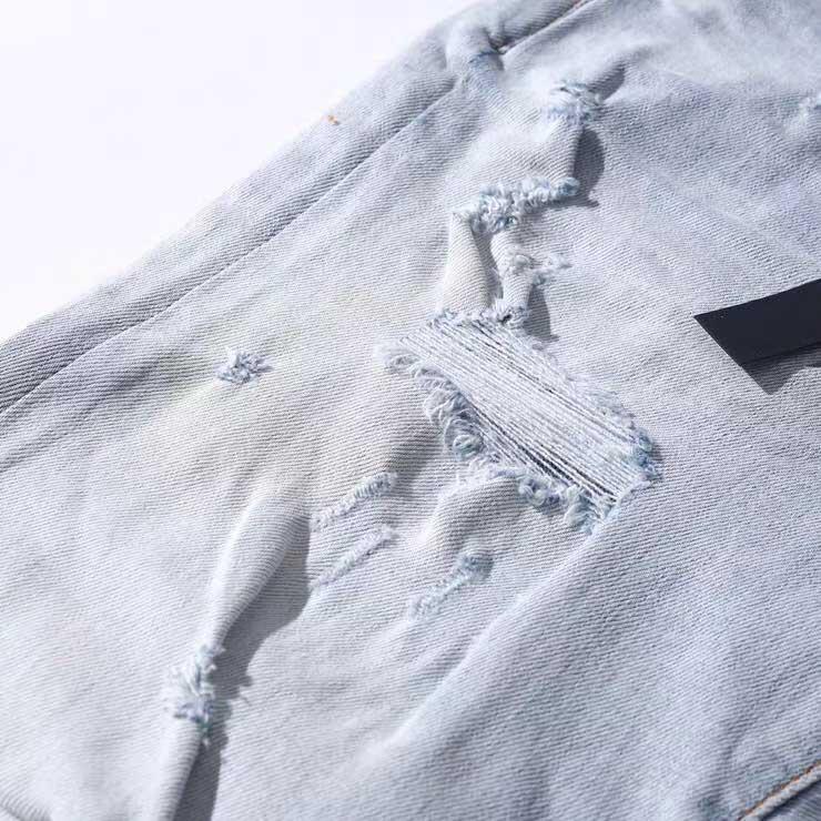 Men Skinny MX1 Distressed Pu Leather Patch Blue Jeans Men's