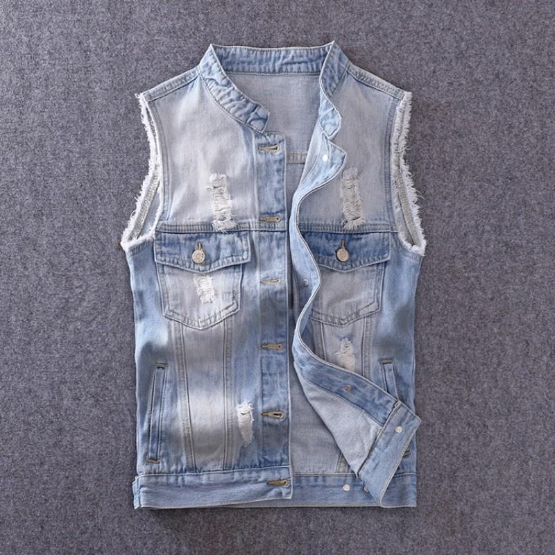 Men' Vests Spring 2022 Summer Korean Slim Light Blue Men Denim Vest Sleeveless Ripped Hole Jeans Coat Waistcoat Casual Male Fashion Clothes, Model
Men' Vests Spring 2022 Summer Korean Slim Light Blue Men Denim Vest Sleeveless Ripped Hole Jeans Coat Waistcoat Casual Male Fashion Clothes, Model