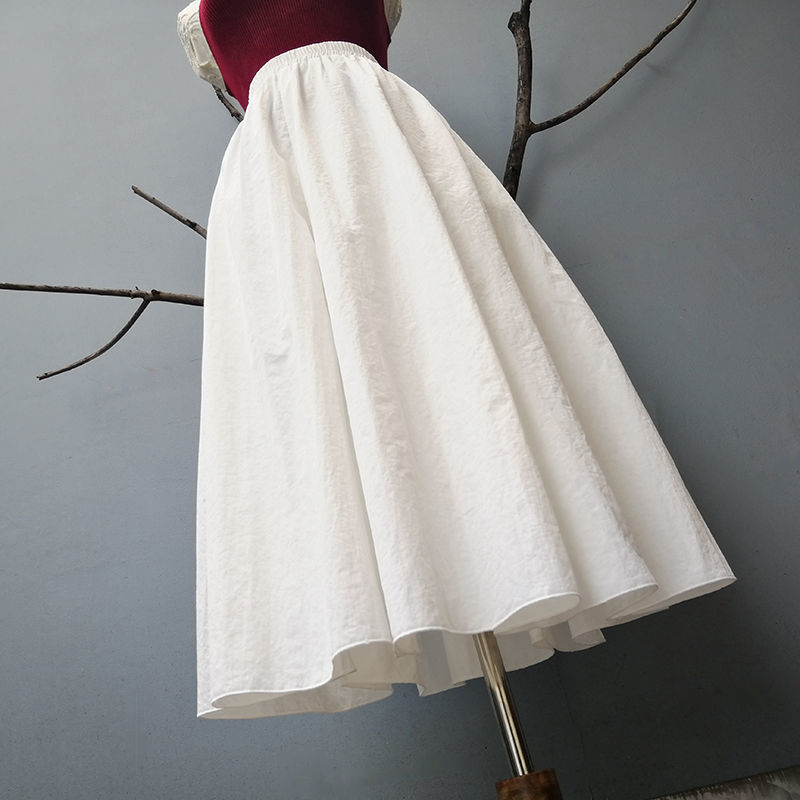 Nomikuma Spring Summer Fashion Elegant Solid Skirts High Waist Korean Women Skirt New A-line Mid-calf Faldas Mujer 6G346 210427