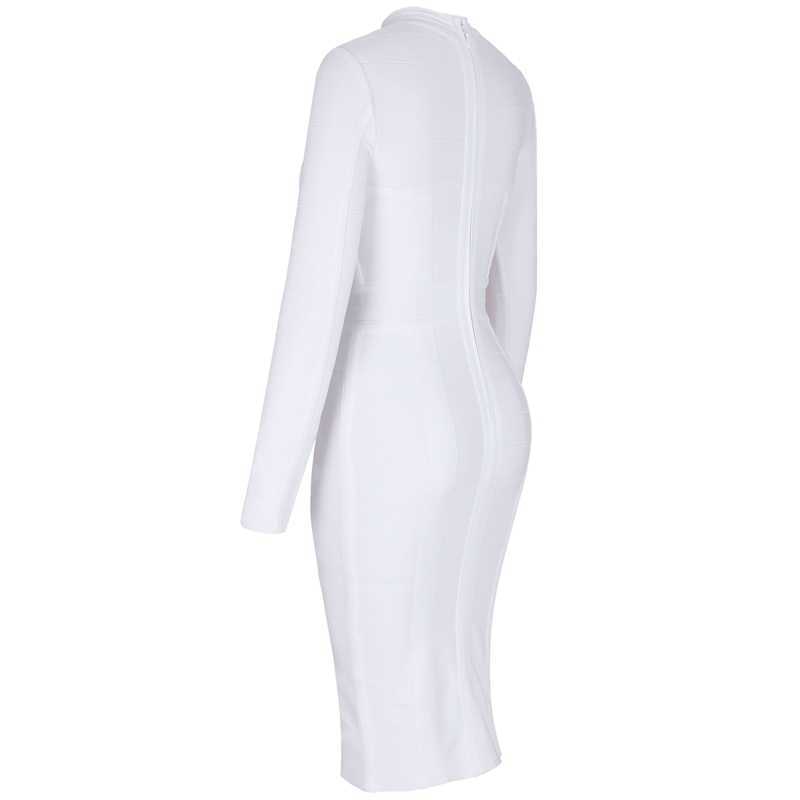 Ocstrade Women White Bandage Dress Bodycon Arrivals Sexy Cut Out High Neck Long Sleeve Party Rayon Midi 210623