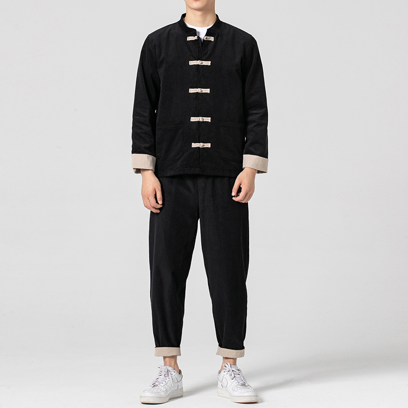 Corduroy suit 2021 Chinese style autumn new men's Japanese casual buckle jacket long pants two-piece suit men, Black
Corduroy suit 2021 Chinese style autumn new men's Japanese casual buckle jacket long pants two-piece suit men, Black