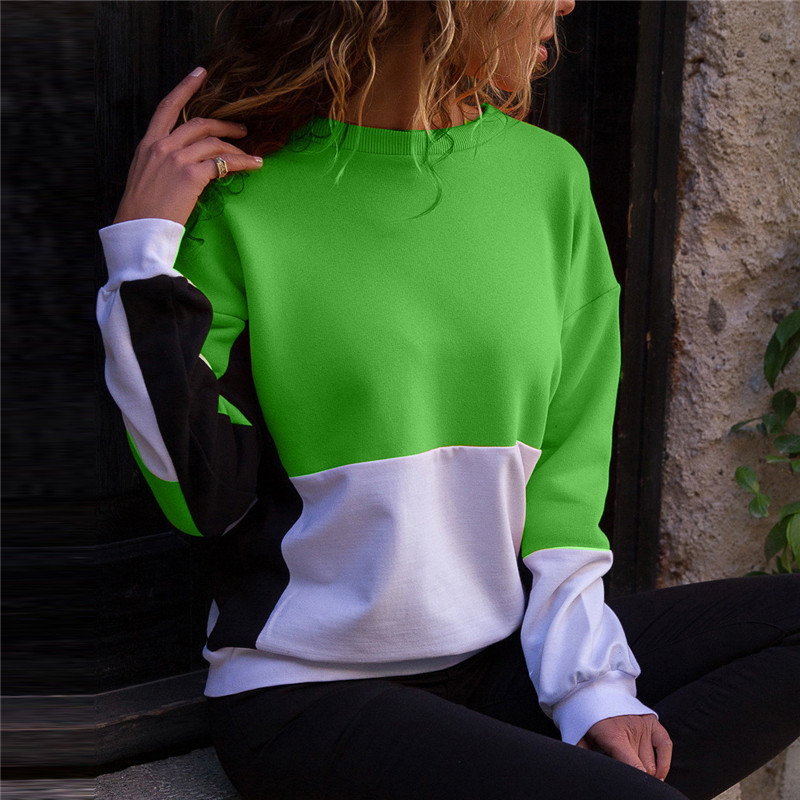 Women Hoodies and Sweatshirts Autumn Leisure Long Sleeve Patchwork Pullovers Casual O-neck Jumper Ladies Loose Tops Outwear 210414