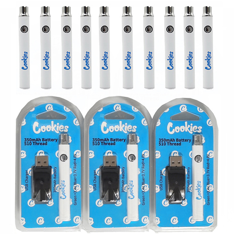Cookies Battery Adjustable Voltage Vape Pen Batteries 350mah Rechargeable Batterys 510 Thread Disposable E Cigarttes with USB Charger Plasti
Cookies Battery Adjustable Voltage Vape Pen Batteries 350mah Rechargeable Batterys 510 Thread Disposable E Cigarttes with USB Charger Plasti