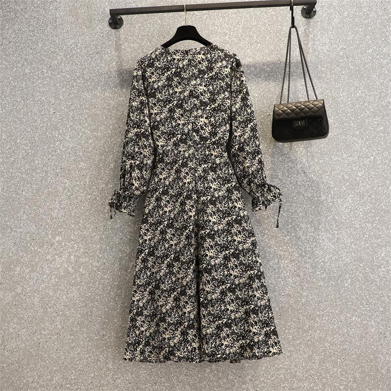 Spring Long Sleeve Chiffon Floral Dress Women Large Size 4XL Medium Length Loose Women's Femme Robe 12933 210427