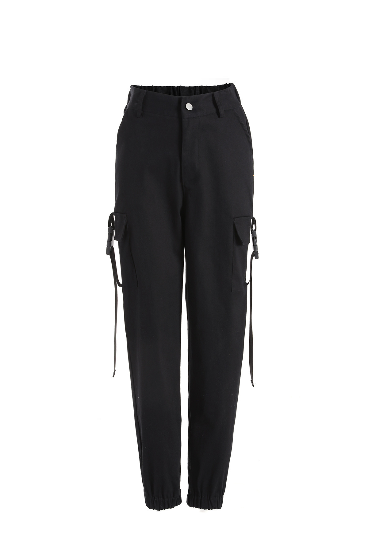 Women Pants Capris Ribbon Loose Casual Trousers Long s Cargo High Waisted Black Autumn Winter 210513