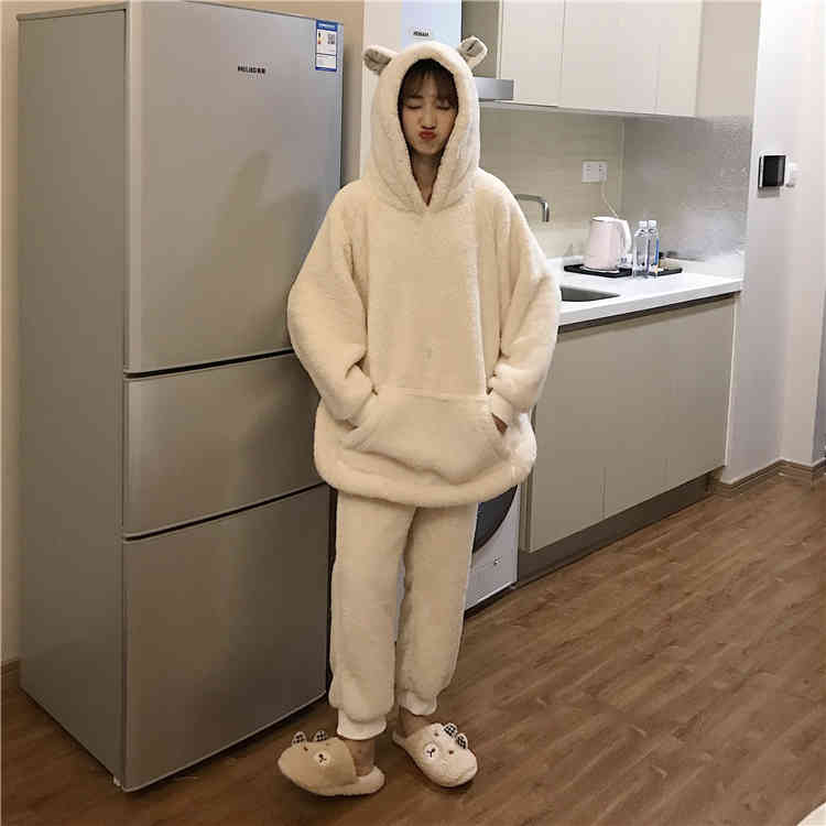 Winter Thick Warm Pajamas Sets For Women Sleepwear Homes Clothing Pajama Home Wear Womens Pyjamas Set Velvet Pants Nightwear 210423