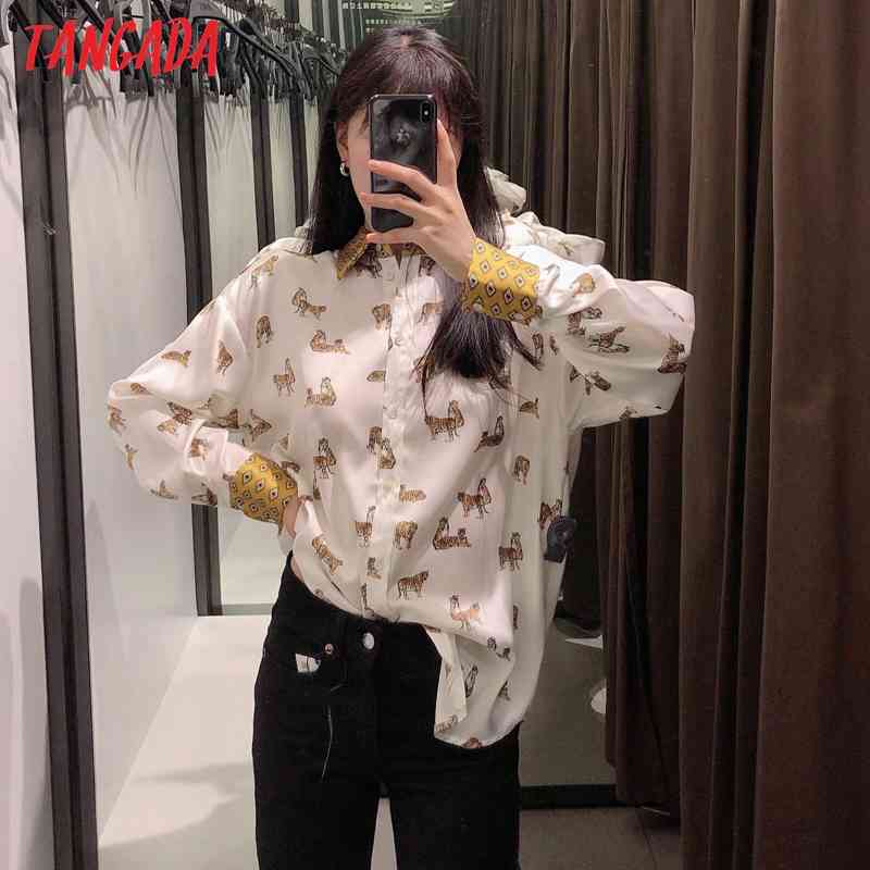 Women Retro Oversized Tiger Print Blouse Long Sleeve Chic Female Casual Loose Shirt Blusas Femininas BE450 210416