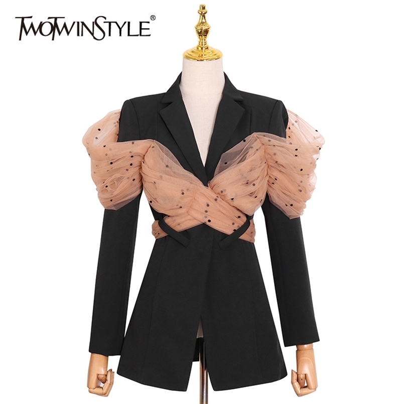 Casual Hollow Out Blazer For Women Notched Long Sleeve Patchwork Mesh Hit Color Blazers Female Fashion 210524, Black
Casual Hollow Out Blazer For Women Notched Long Sleeve Patchwork Mesh Hit Color Blazers Female Fashion 210524, Black