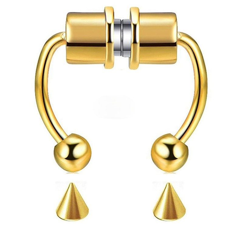 Magnet Clip on Nose Rings Studs Gold Rainbow No Hole Anti Allergy Stainless Steel Ring Body Jewelry for Women Fashion Will and Sandy