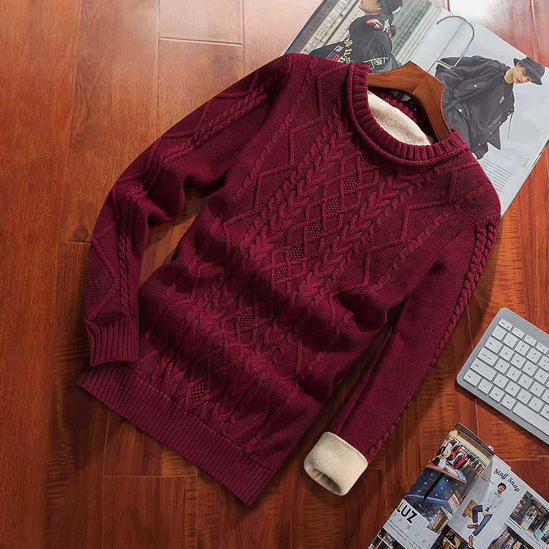 Winter Men Sweater Plus Velvet Keep Warm Arrival Slim Thick Male Pullover Sweater Teenage Boys Korean Style M37 211008